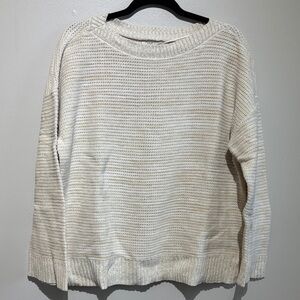 LOFT Ivory Textured Boat Neck Sweater